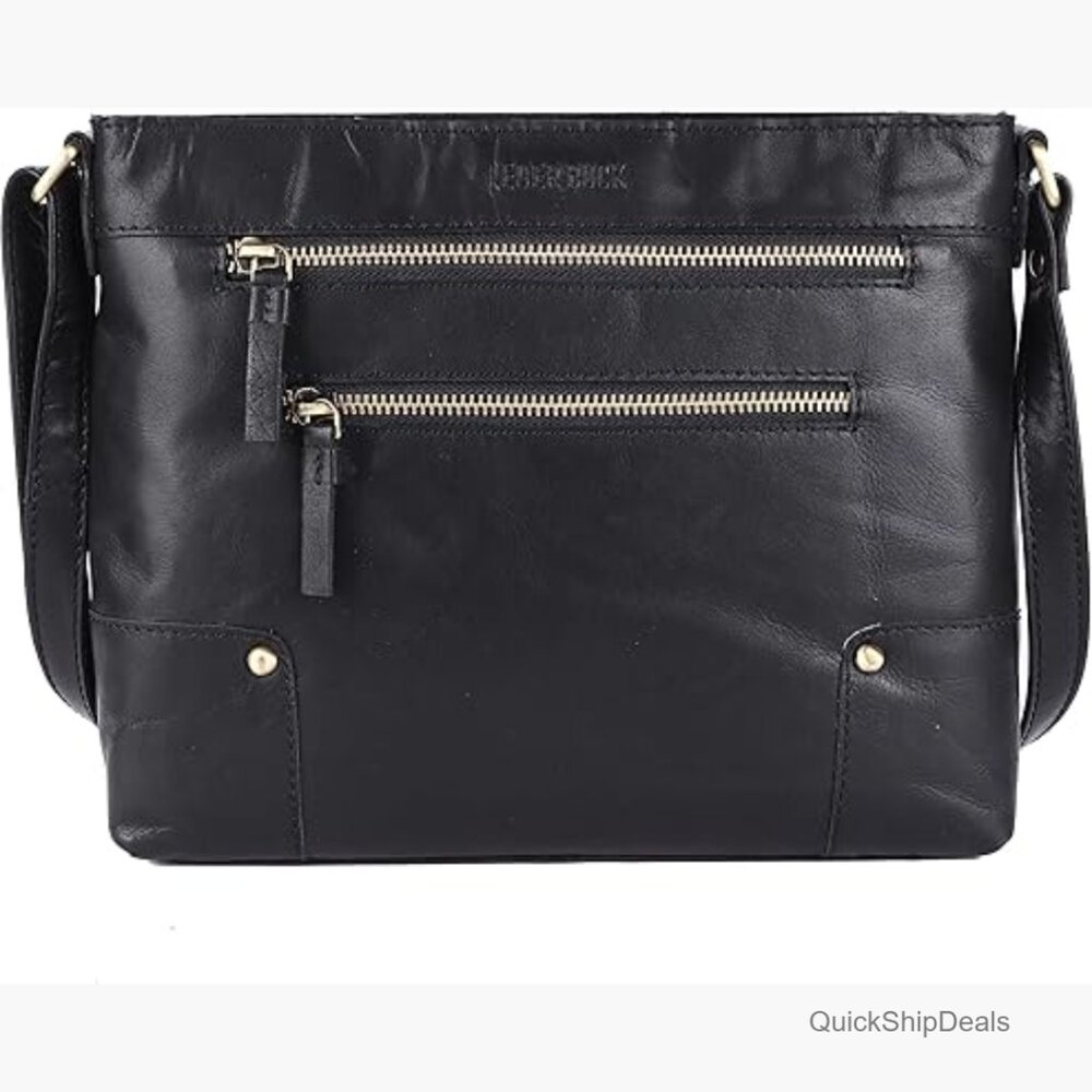 Genuine Leather Crossbody Bag with Triple Zip Compartments
